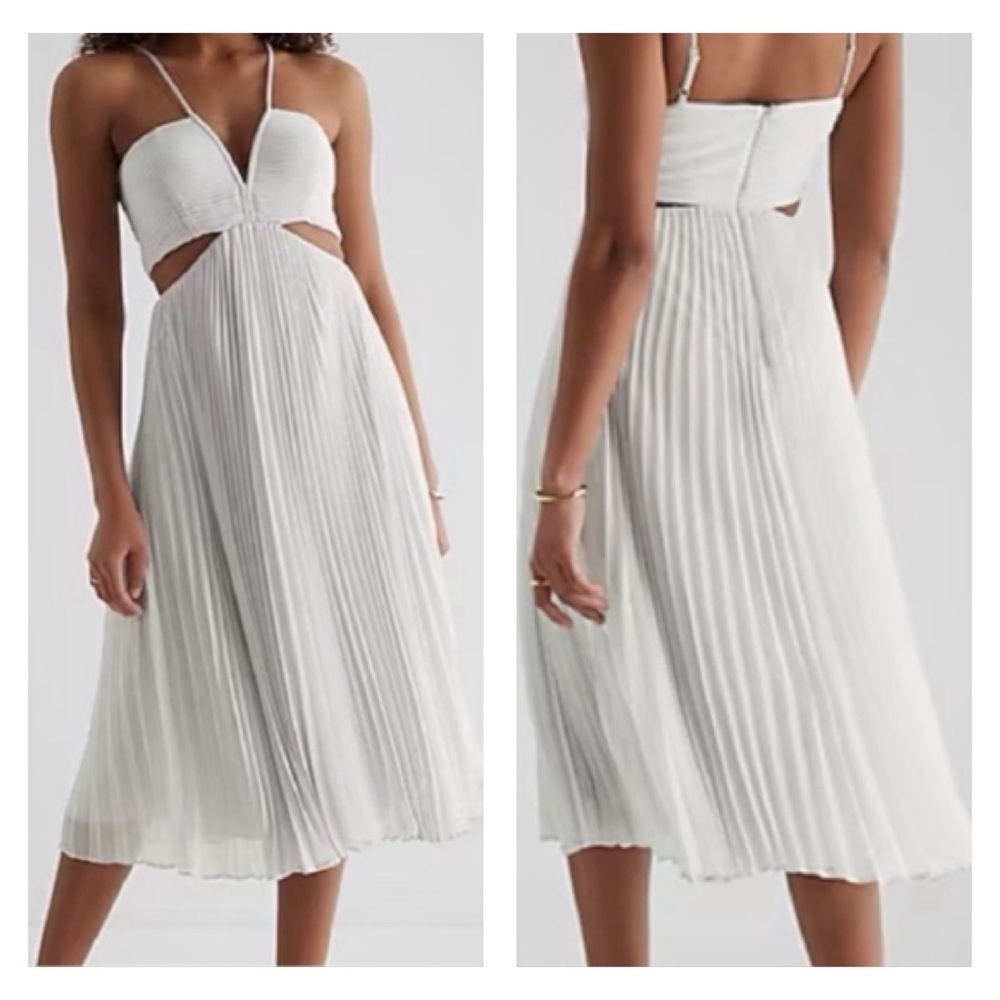 EXPRESS Pleated V-Neck Sleeveless Cutout‎ Maxi Dress Women’s SZ XL Grey NEW
